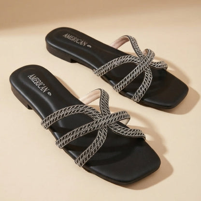 Scorpian Shape BLACK Flat Sandals for Women
