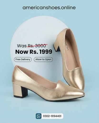 Women Patent Heel Court Shoes - Gold, Silver, Black