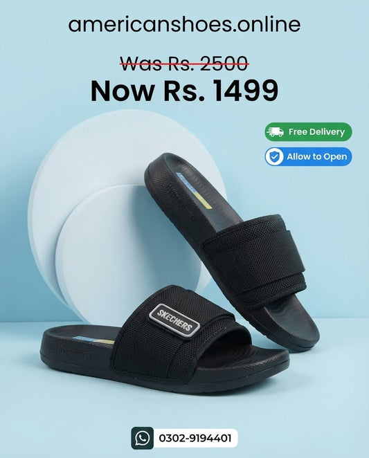 BLACK Hyperbrust Skechers Slides for Mens