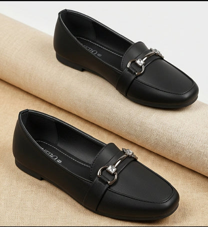 Chic Dark Closed-Toe Flat Loafers Shoes for Women