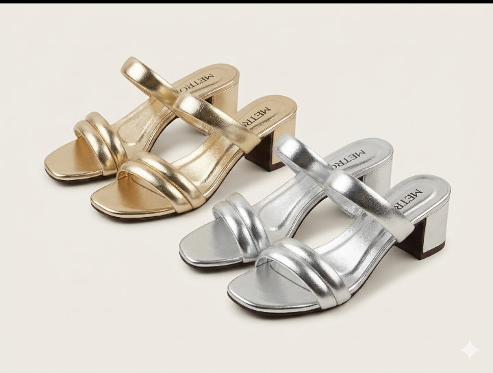 Nude Patent GOLD Block Heel Sandals
