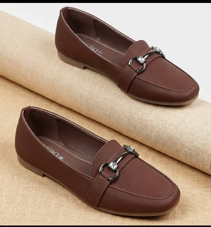 Chic Dark Closed-Toe Flat Loafers Shoes for Women