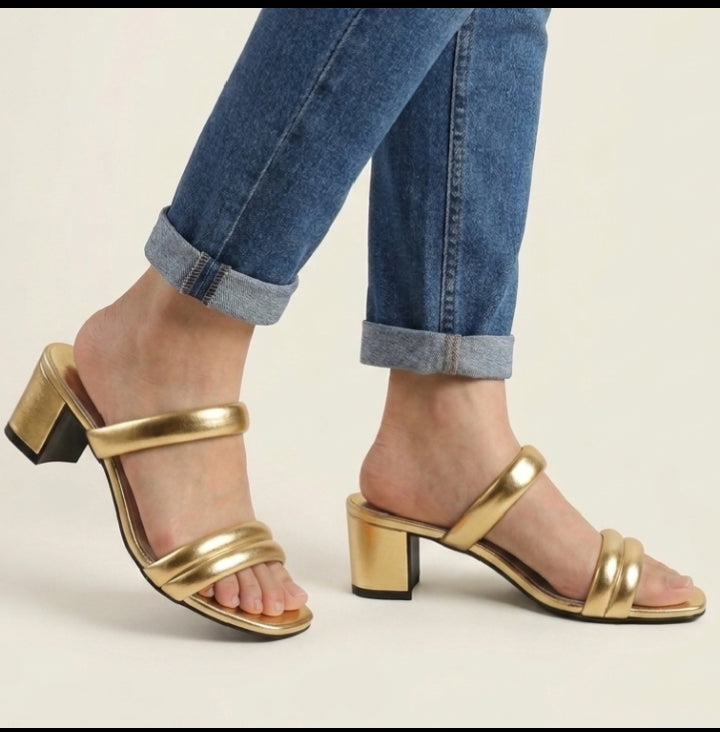 Nude Patent GOLD Block Heel Sandals