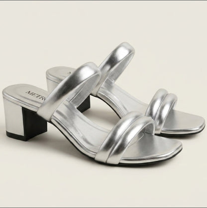 Nude Patent GOLD Block Heel Sandals