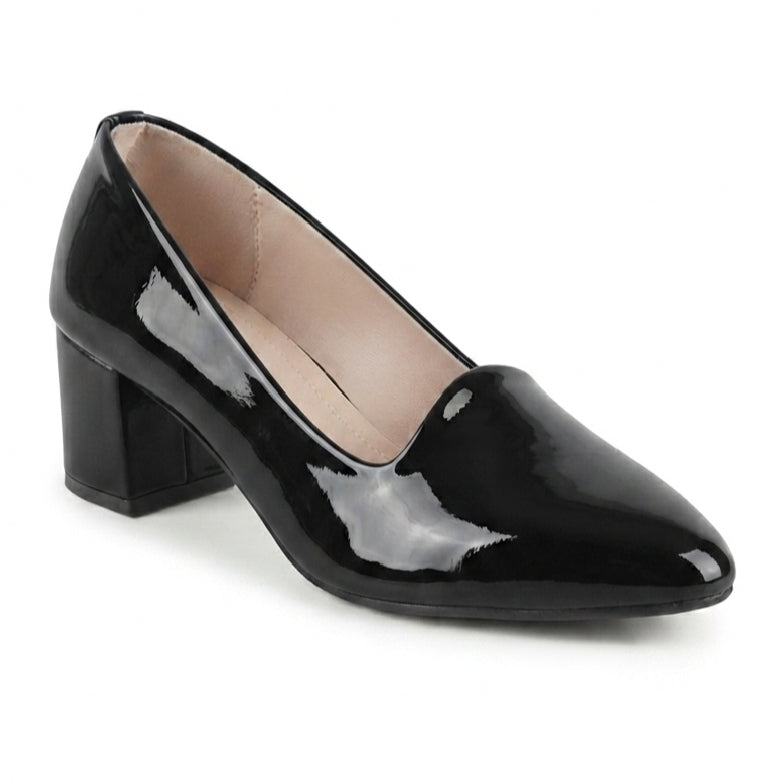 Women Patent Heel Court Shoes - Gold, Silver, Black