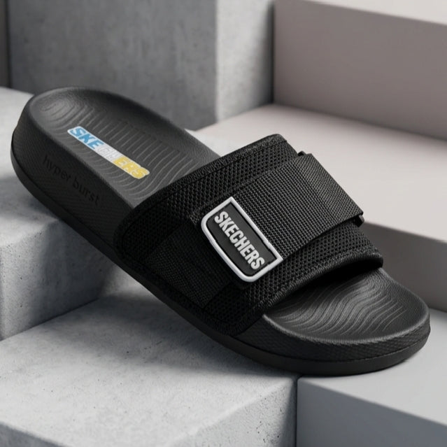 BLACK Hyperbrust Skechers Slides for Mens